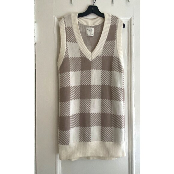 90's style Abercrombie & Fitch Argyle V-Neck Sweater Dress Size M Cream Tan - Picture 2 of 10